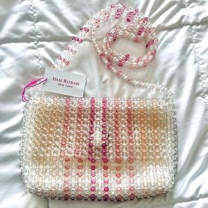 NWT $155 Isaac Mizrahi fully beaded Crossbody bag, beautifully detailed, white